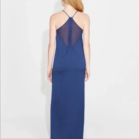 🏷️ NWT Halston Heritage Mesh Back V-Neck Satin Slip Evening Gown - Picture 3 of 13